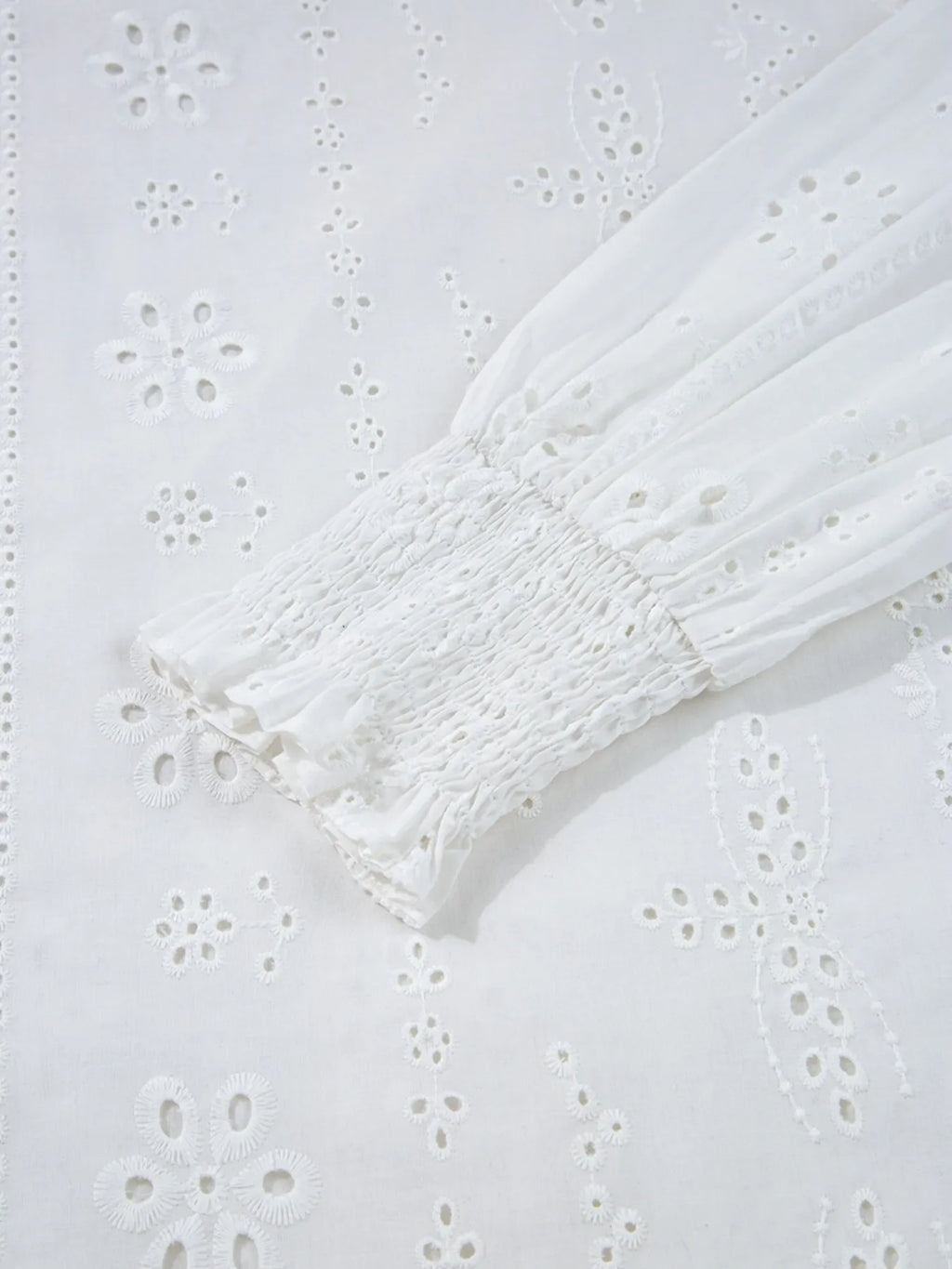 Eyelet Long Sleeve Blouse with Elastic Cuffs
