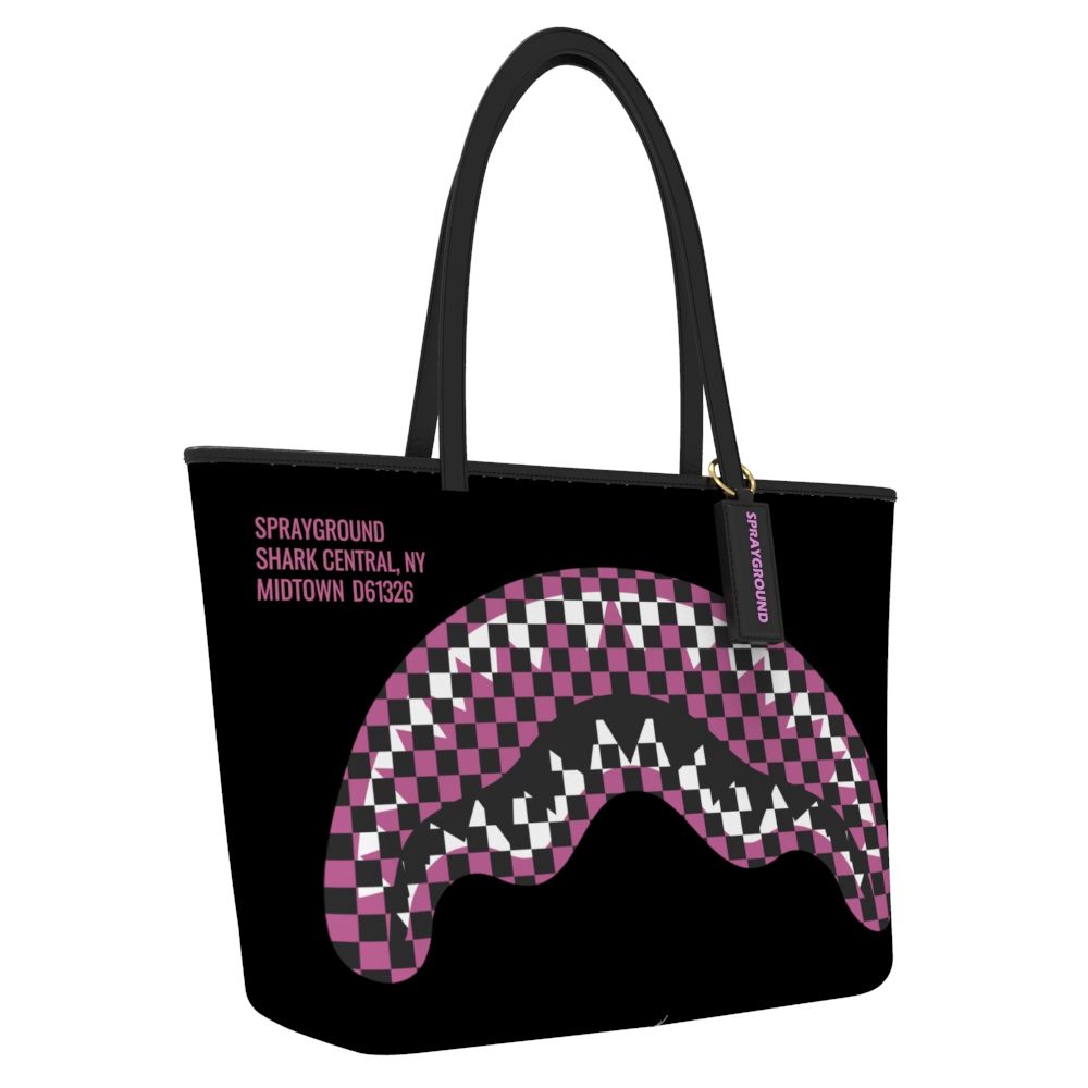 Sprayground Shark Central Breakup Check Sorbet Grey Tote T7747