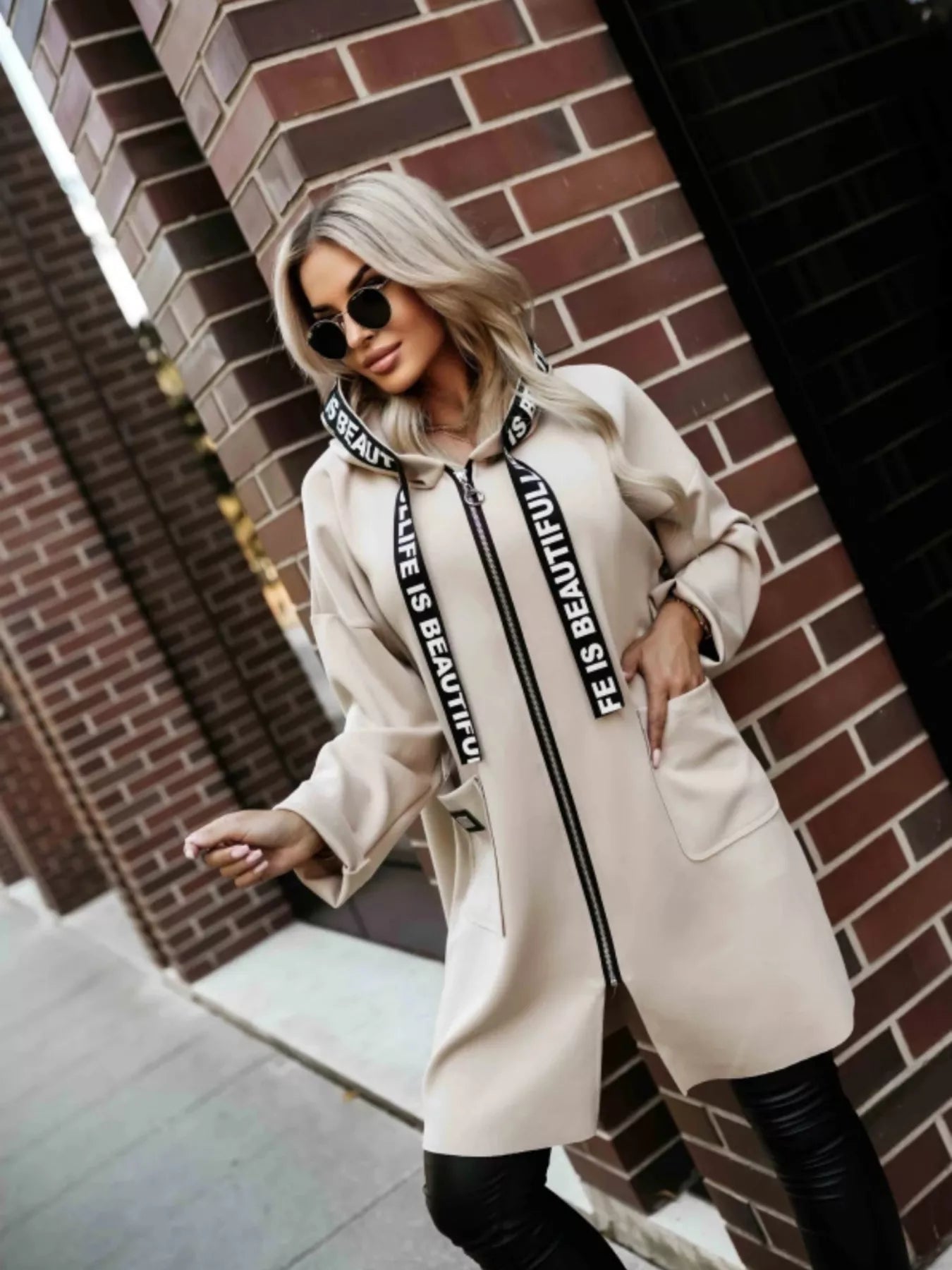 Full Size Casual Hooded Zip-Up Longline Outerwear Plus Size