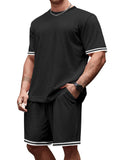 Men's Full Size Striped Short Sleeve Tee and Shorts Set Plus Size