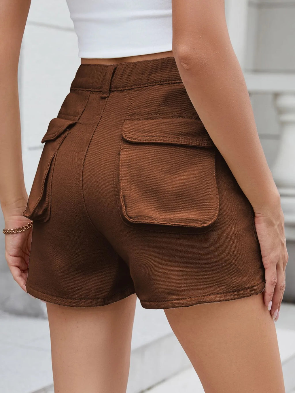 High Waist Utility Pocket Denim Shorts