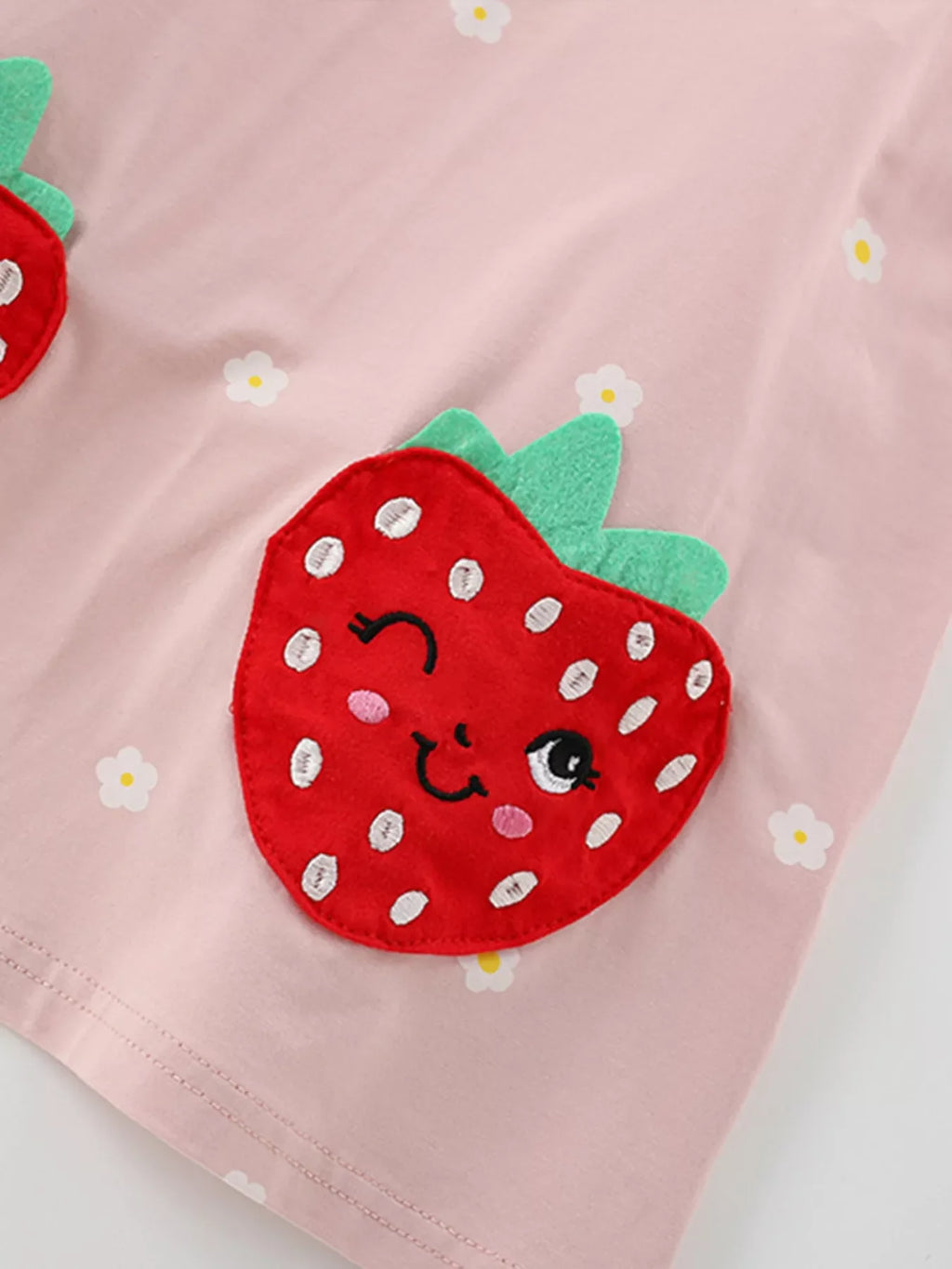 Children's Strawberry Applique Ruffle Sleeve Dress