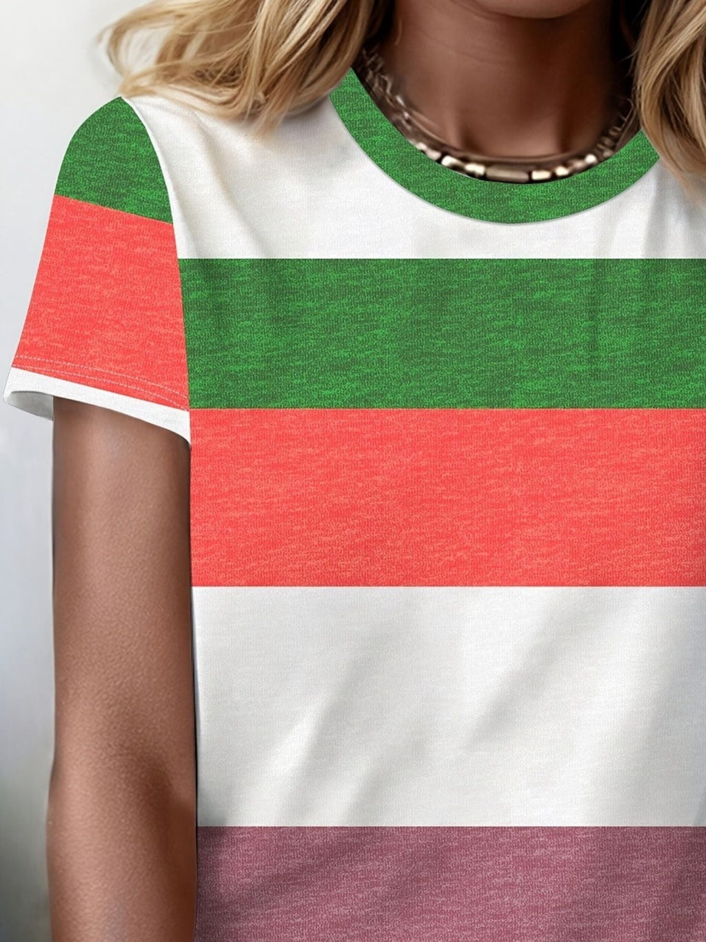 Plus Size Striped Casual Round Neck T-Shirt