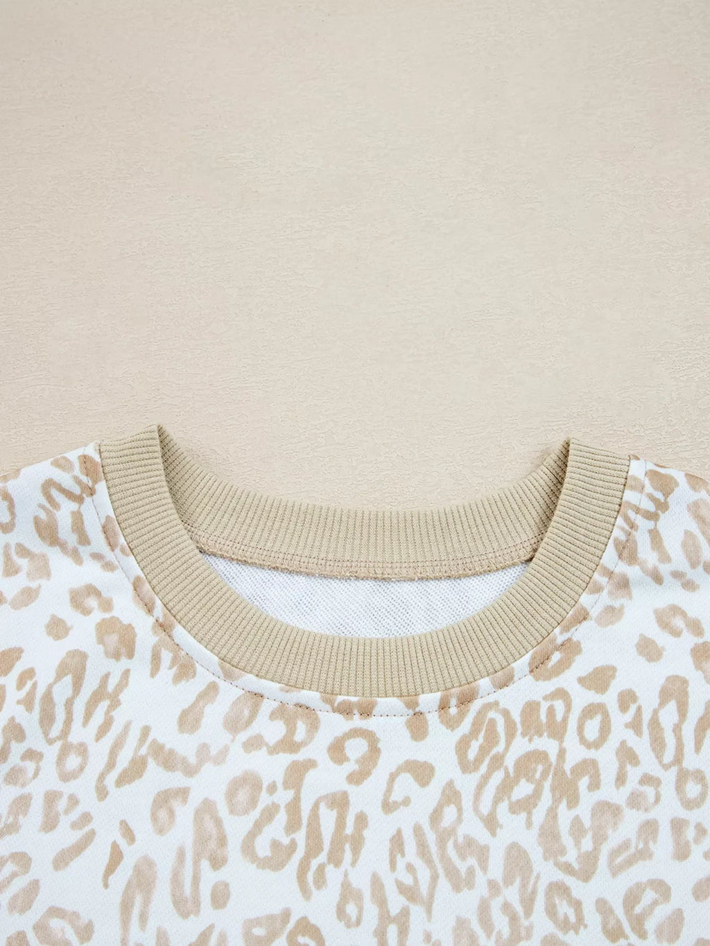 Leopard Ruffle Detail Ribbed Trim Round Neck Sweatshirt
