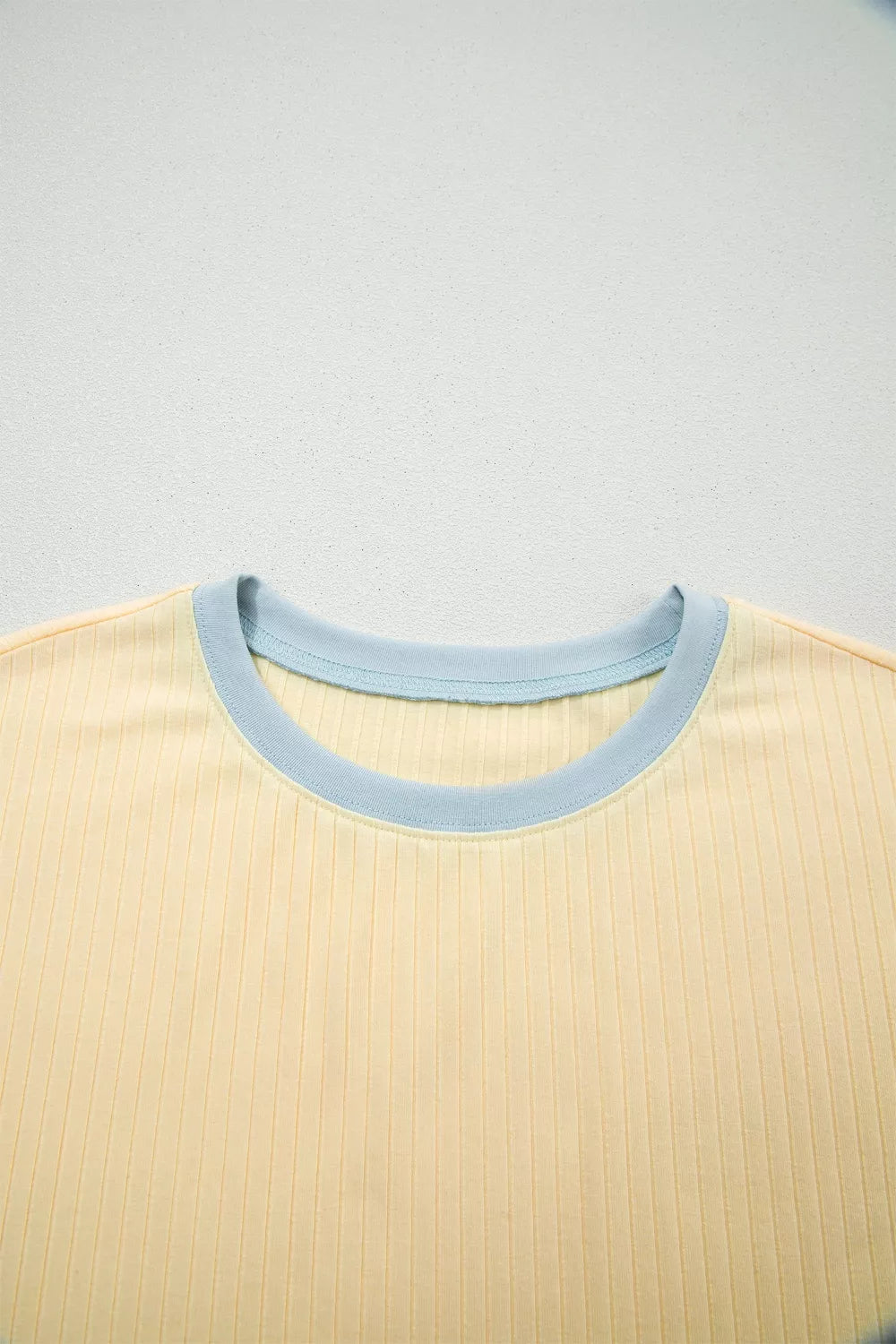 Soft Ribbed Color Block Trim Casual Short Set