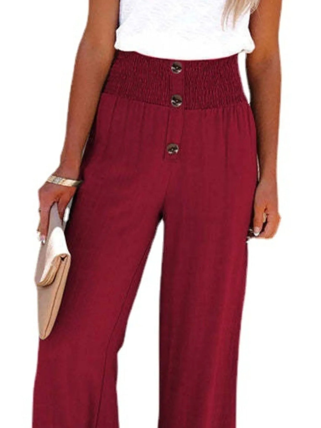 Full Size High-Waisted Textured Wide Leg Pants Plus Size