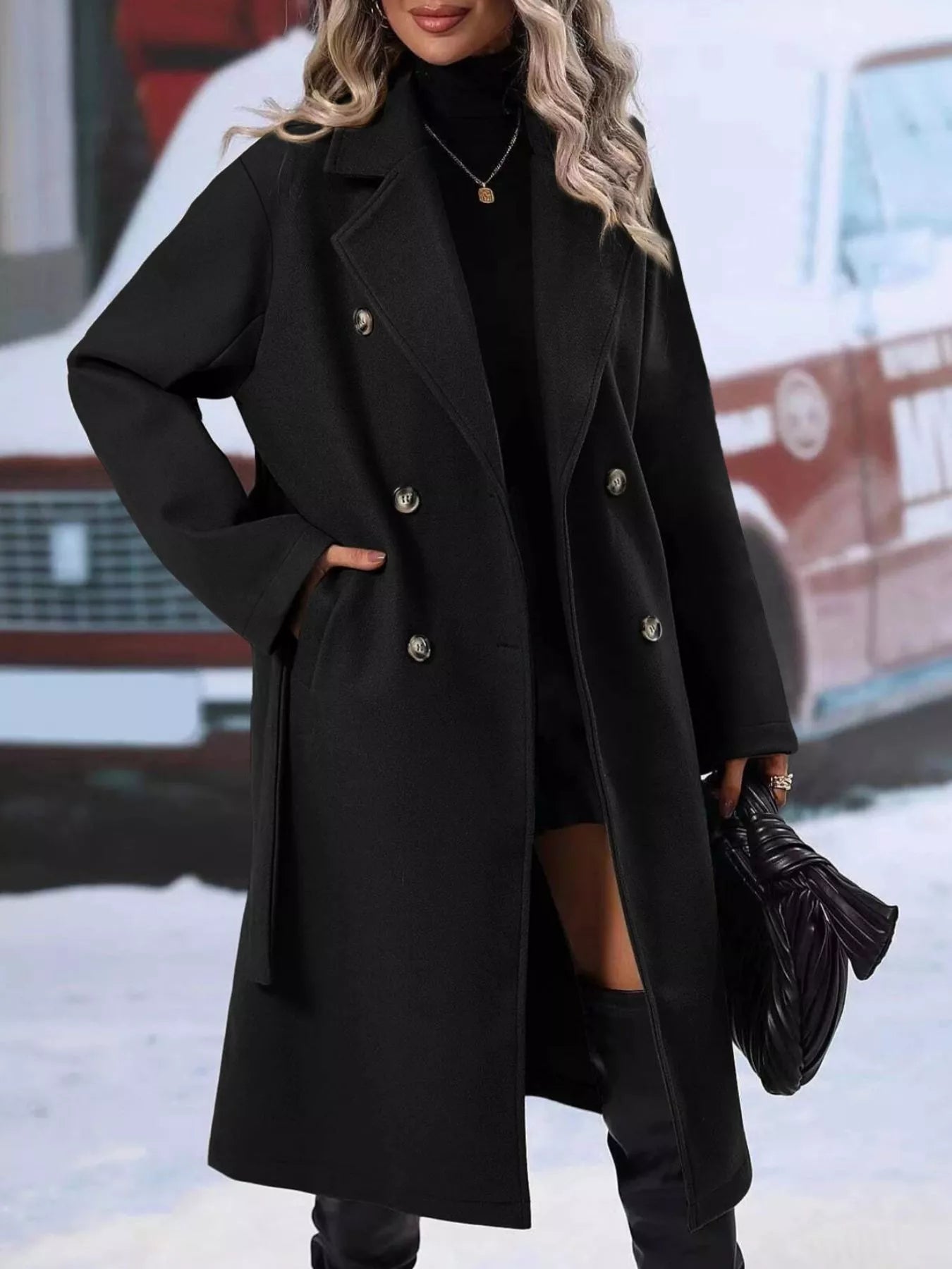 Double-Breasted Tie Waist Coat