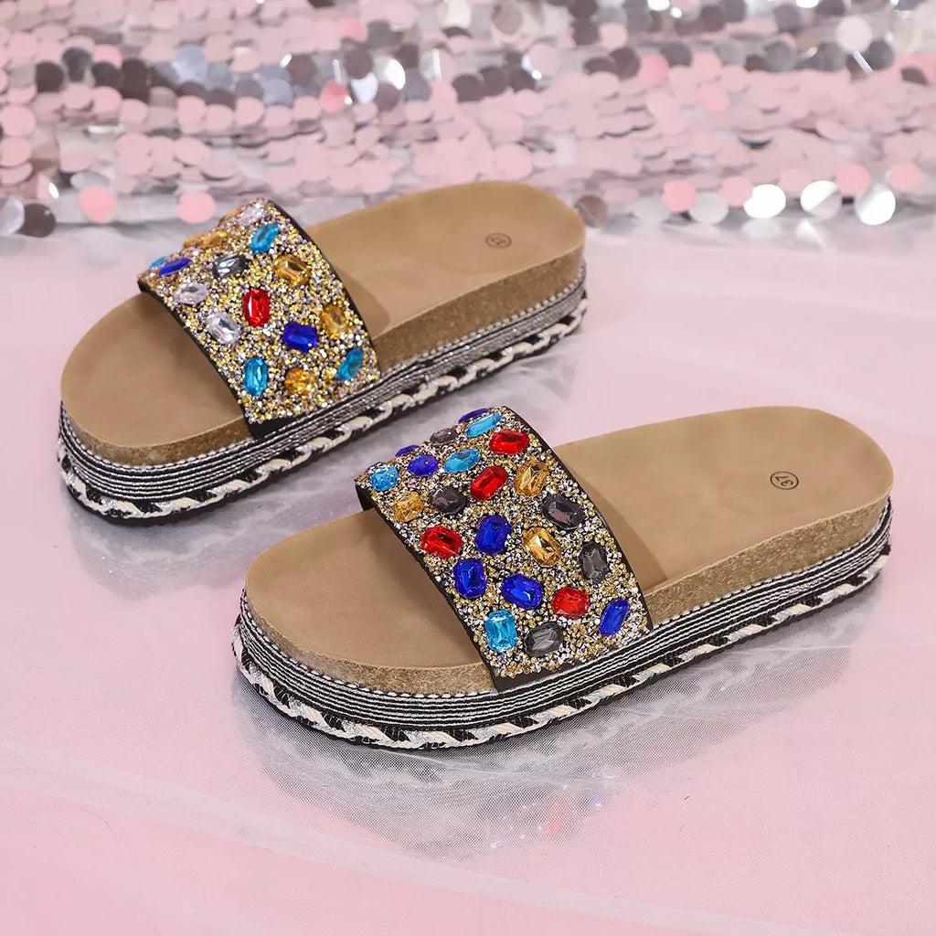 Rhinestone Open Toe Platform Sandals