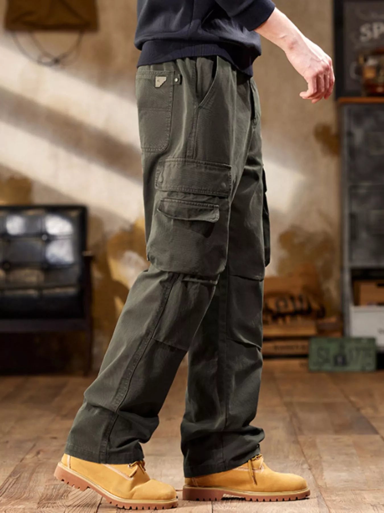 Men's Full Size Elastic Waist Cargo Pants Plus Size