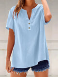 Full Size Notched Short Sleeve Blouse Plus Size