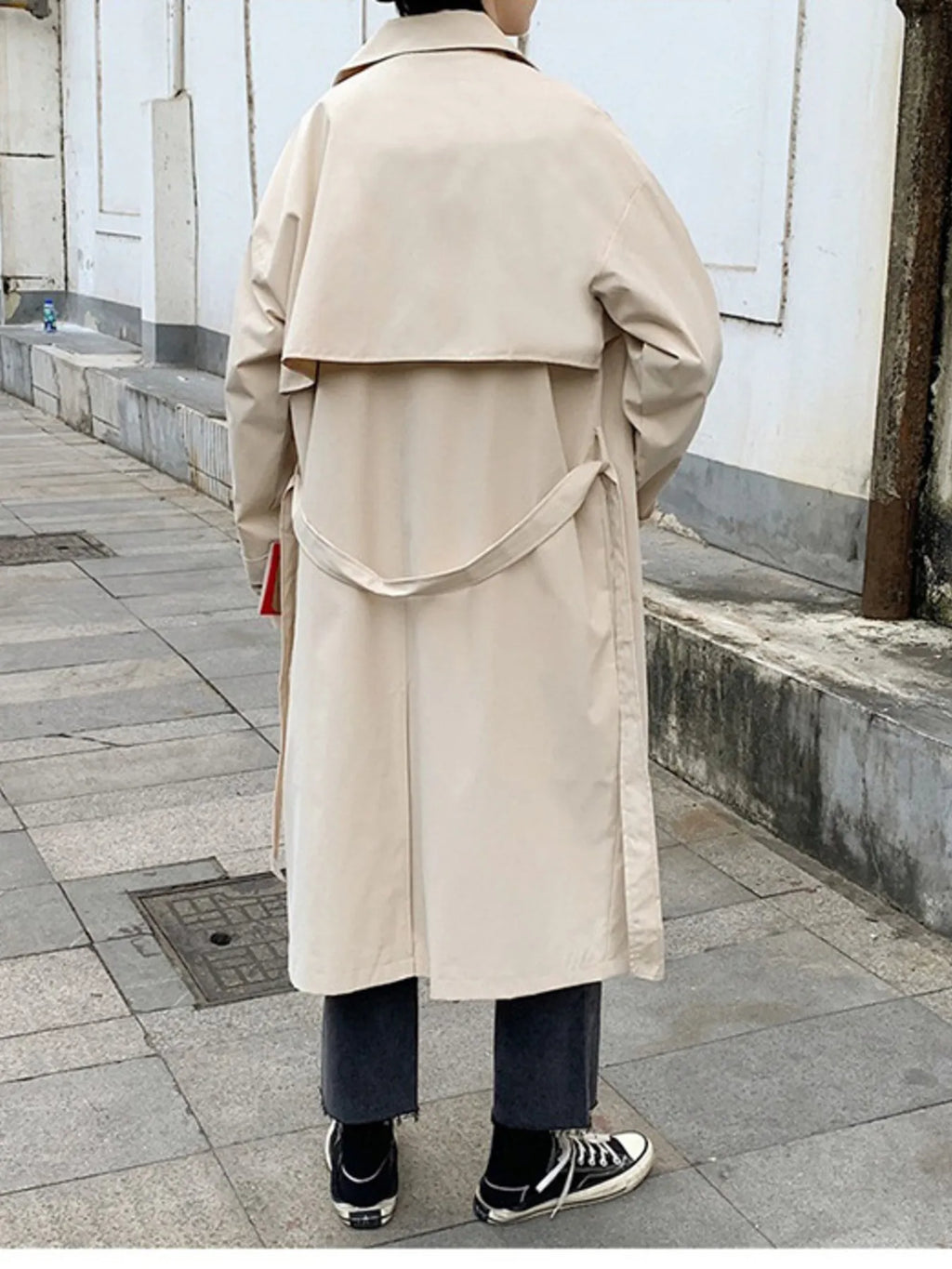 Men's Collared Neck Long Sleeve Double-Breasted Trench Coat