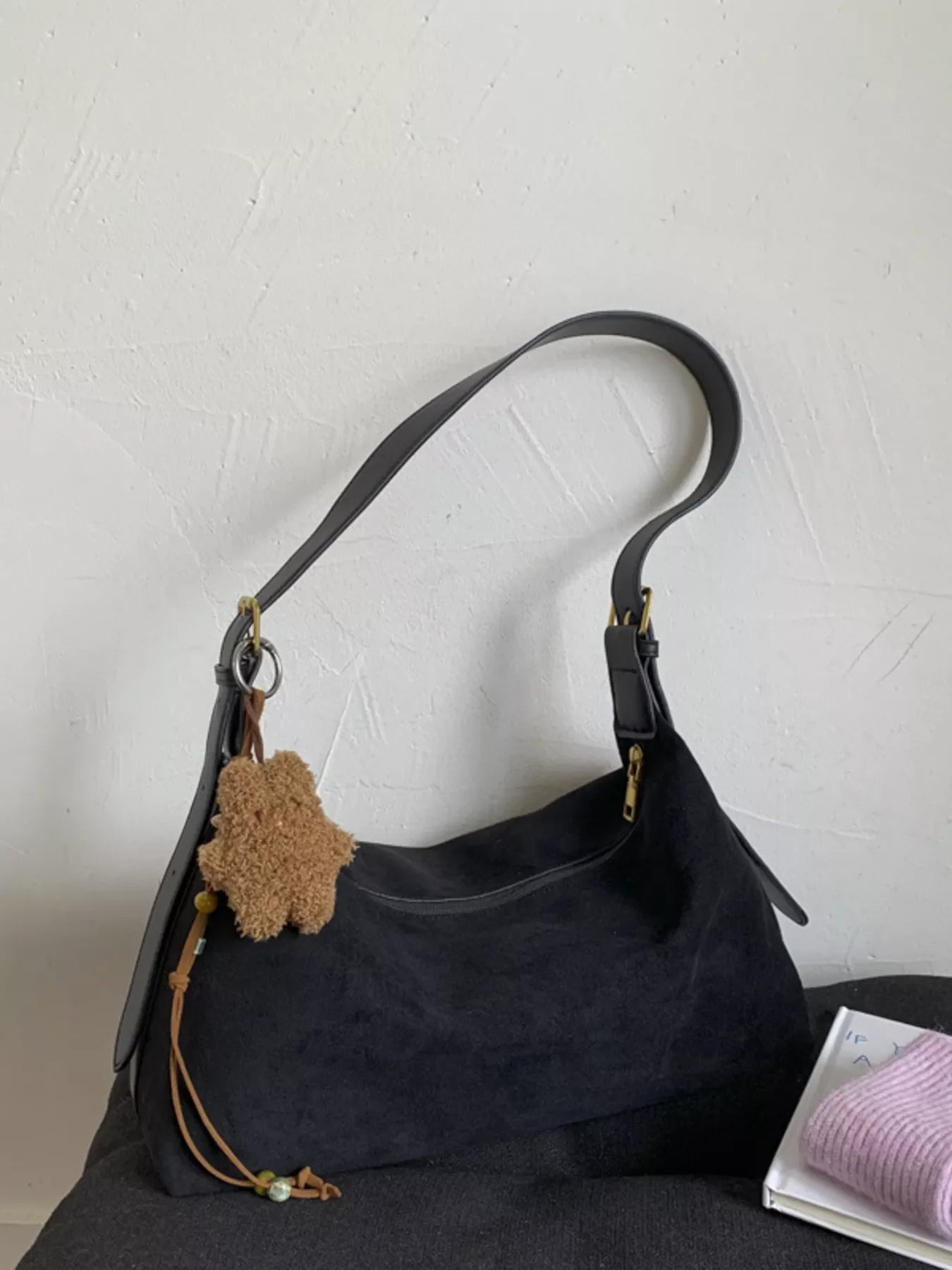 Solid Color Suede Hobo Crossbody Bag