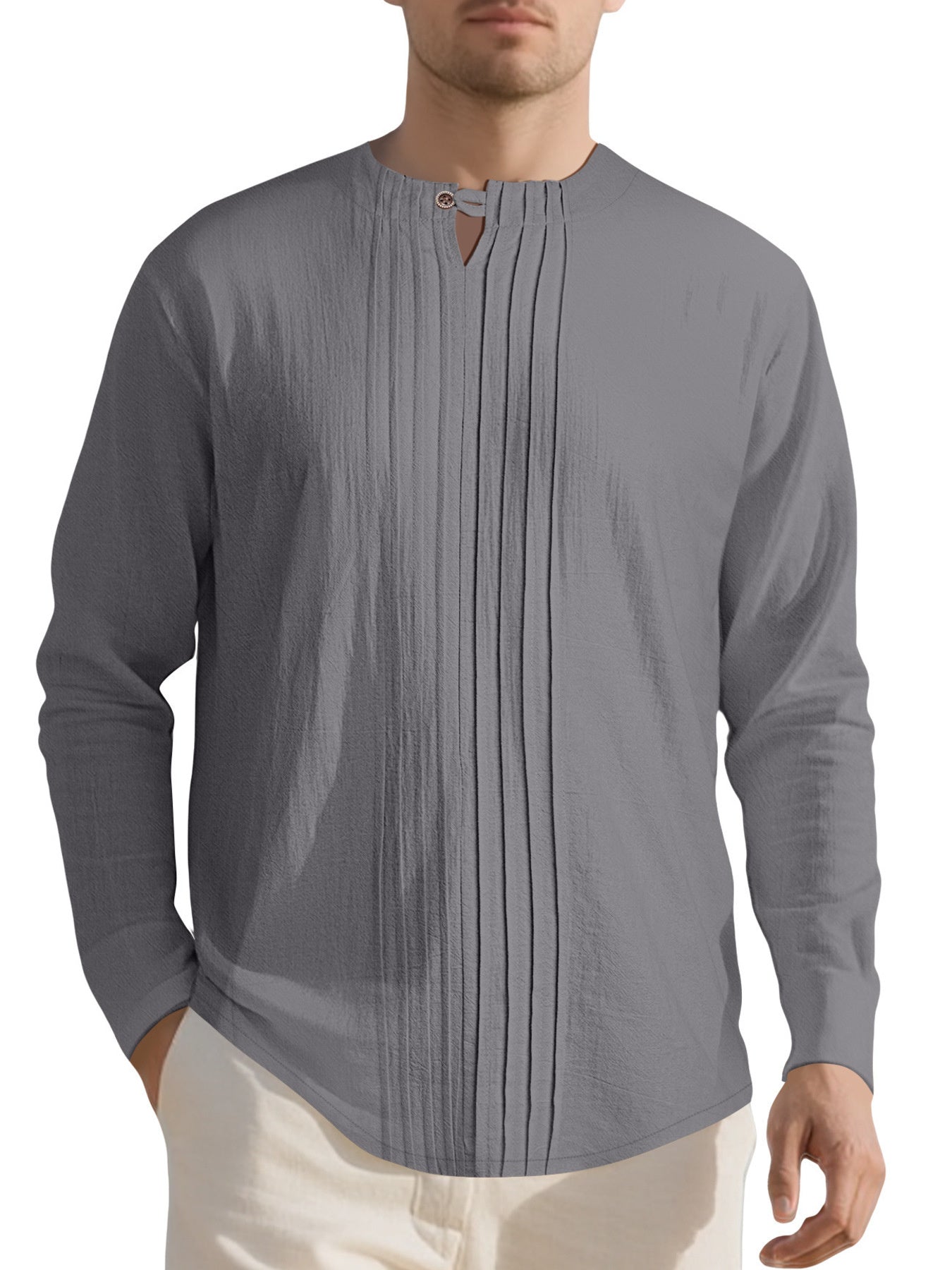Men's Full Size Casual Pleated Long Sleeve Blouse Plus Size