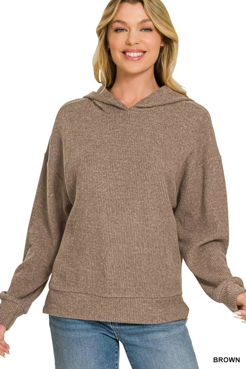 Zenana Brushed Ribbed Hacci Hoodie