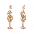 Champagne Glass Rhinestone Dangle Earrings
