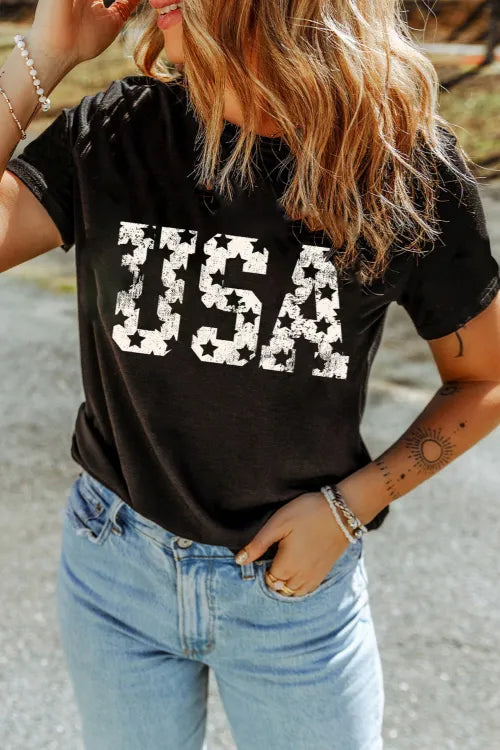 USA Round Neck Short Sleeve T-Shirt