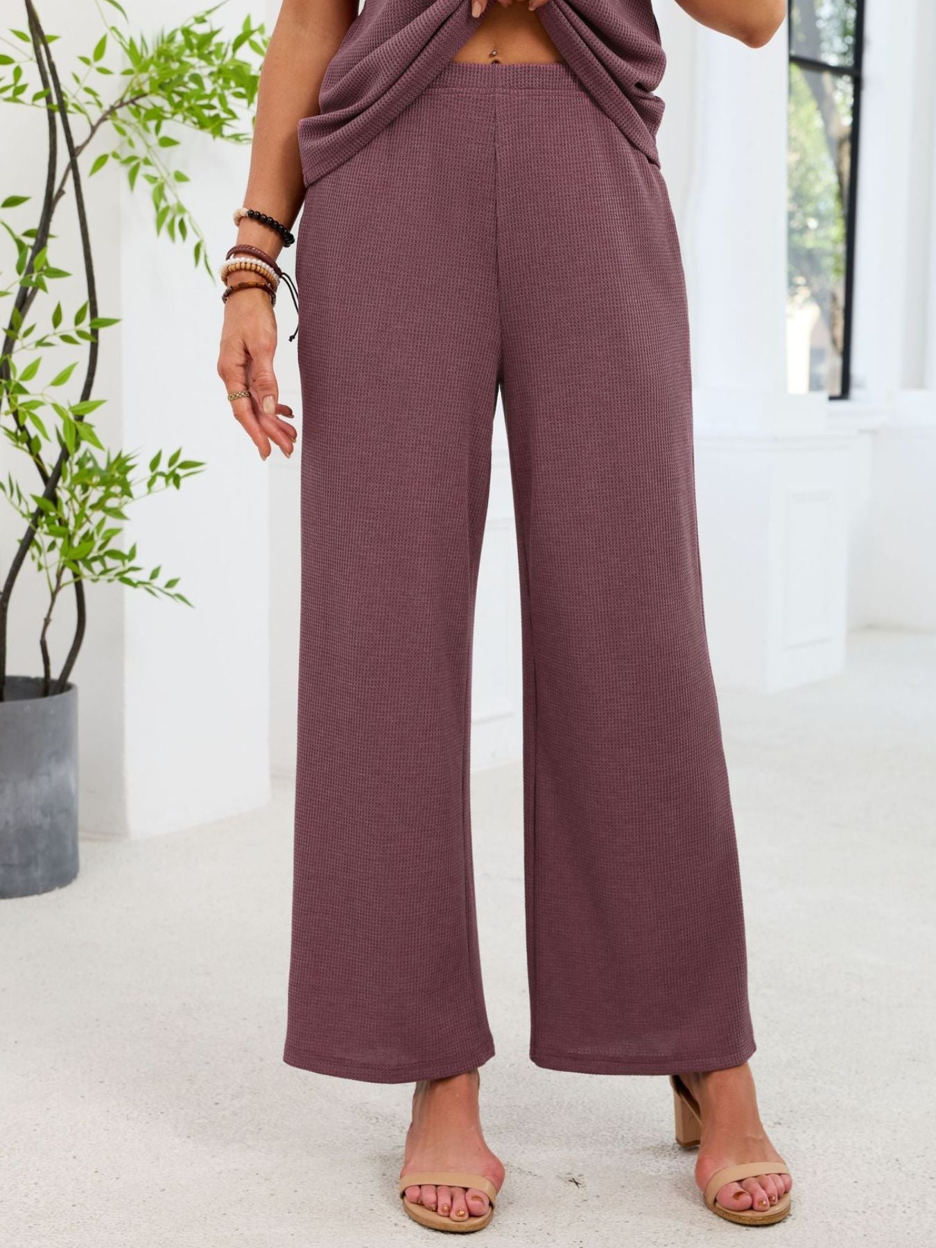 Lace Detail Short Sleeve Top and Pants Set