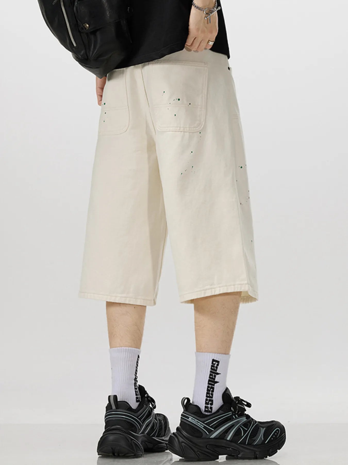 Men's Loose-Fit Splatter-Paint Denim Capris