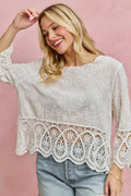 SO ME Floral Embroidered Crochet Lace Trimmed Top