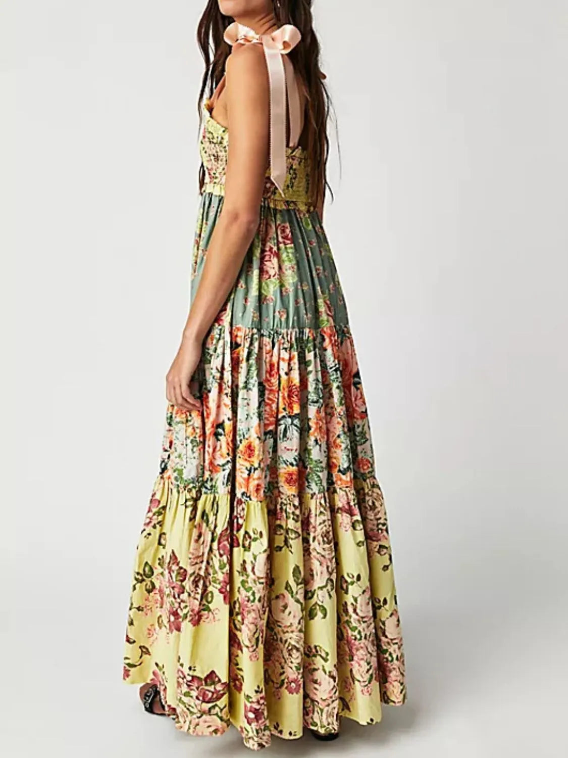 Printed V-Neck Tie Shoulder Cami Dress