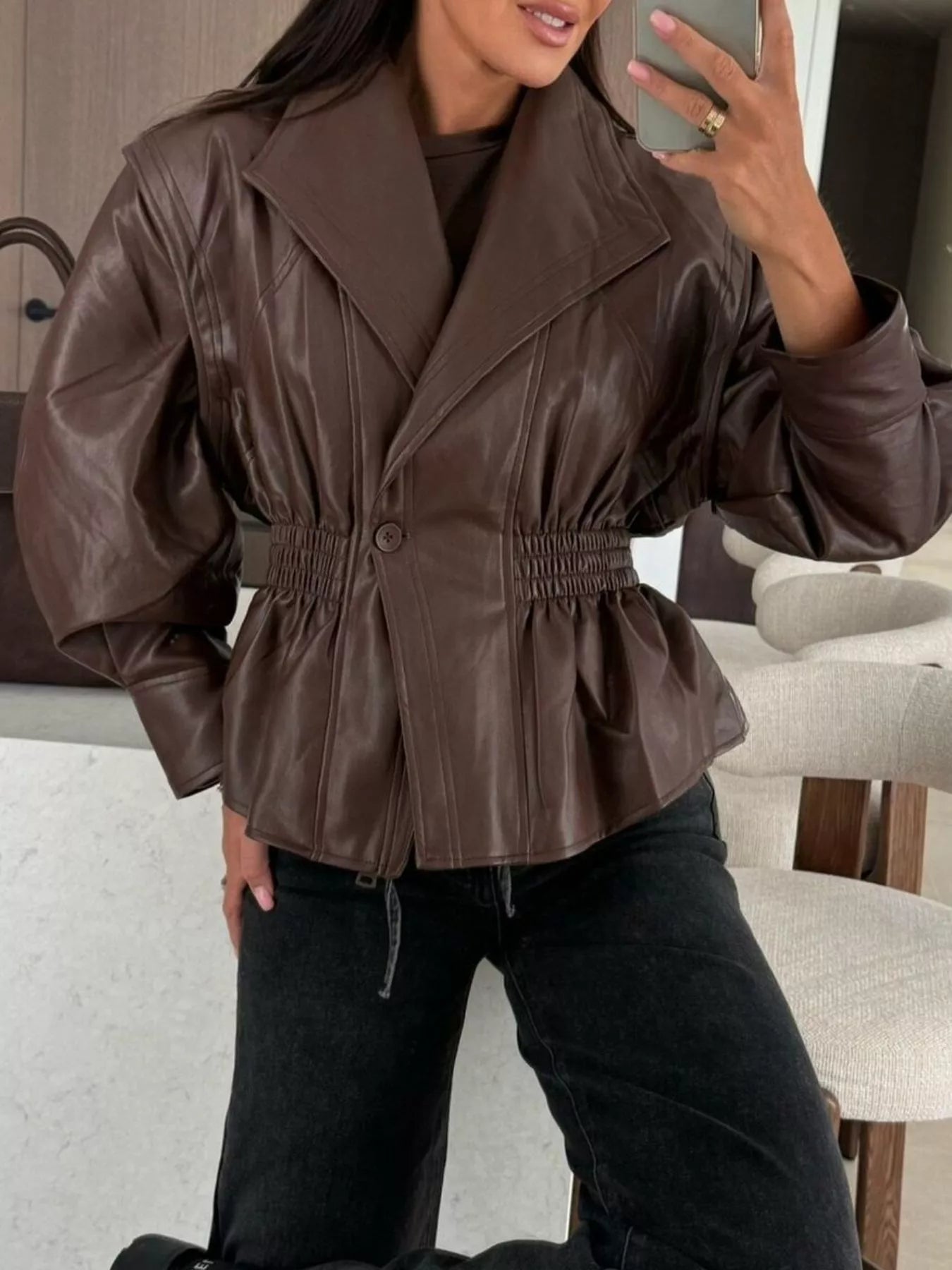 Peplum Waist Leather Jacket