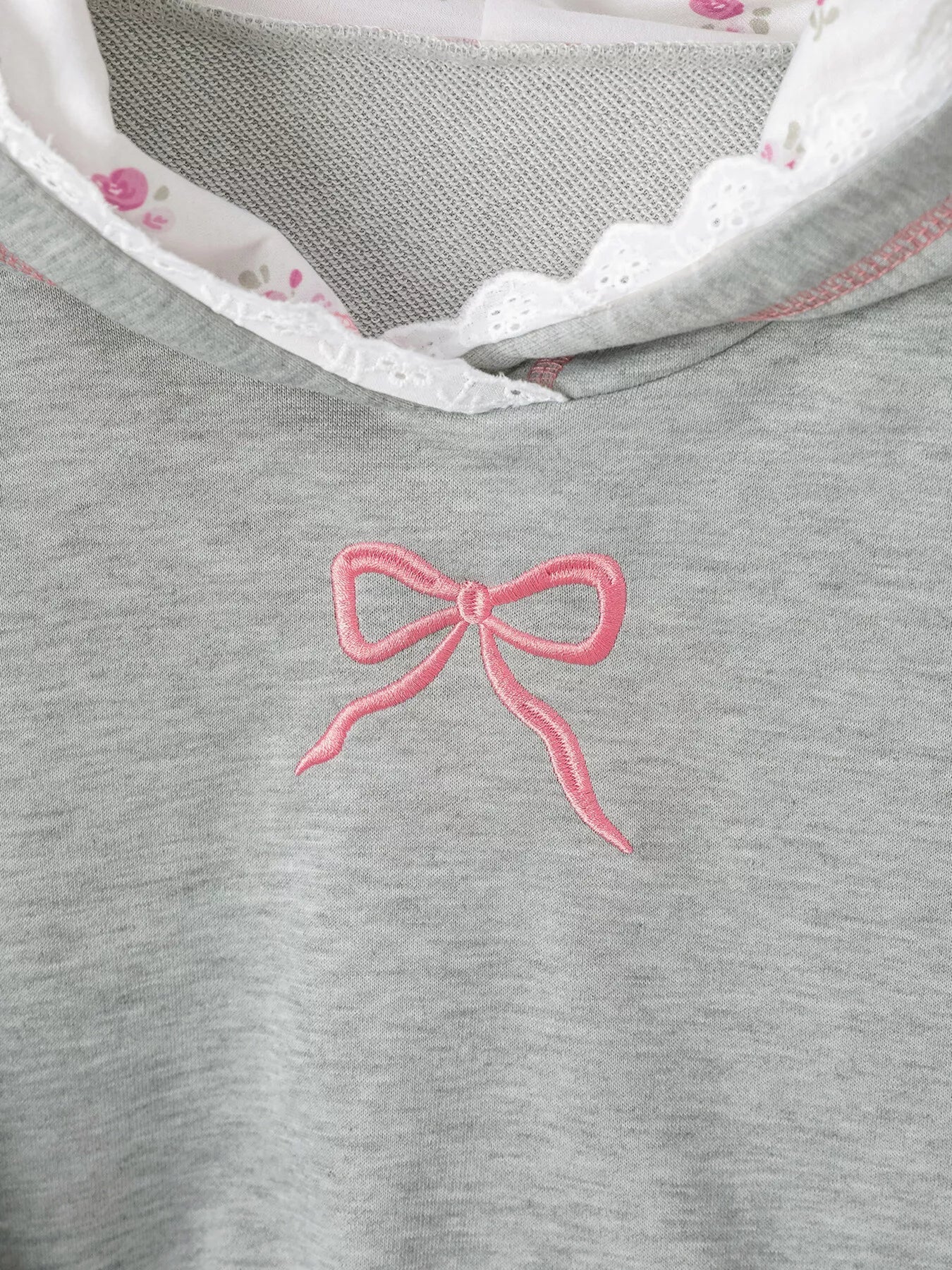 Bow Embroidered Long Sleeve Hoodie