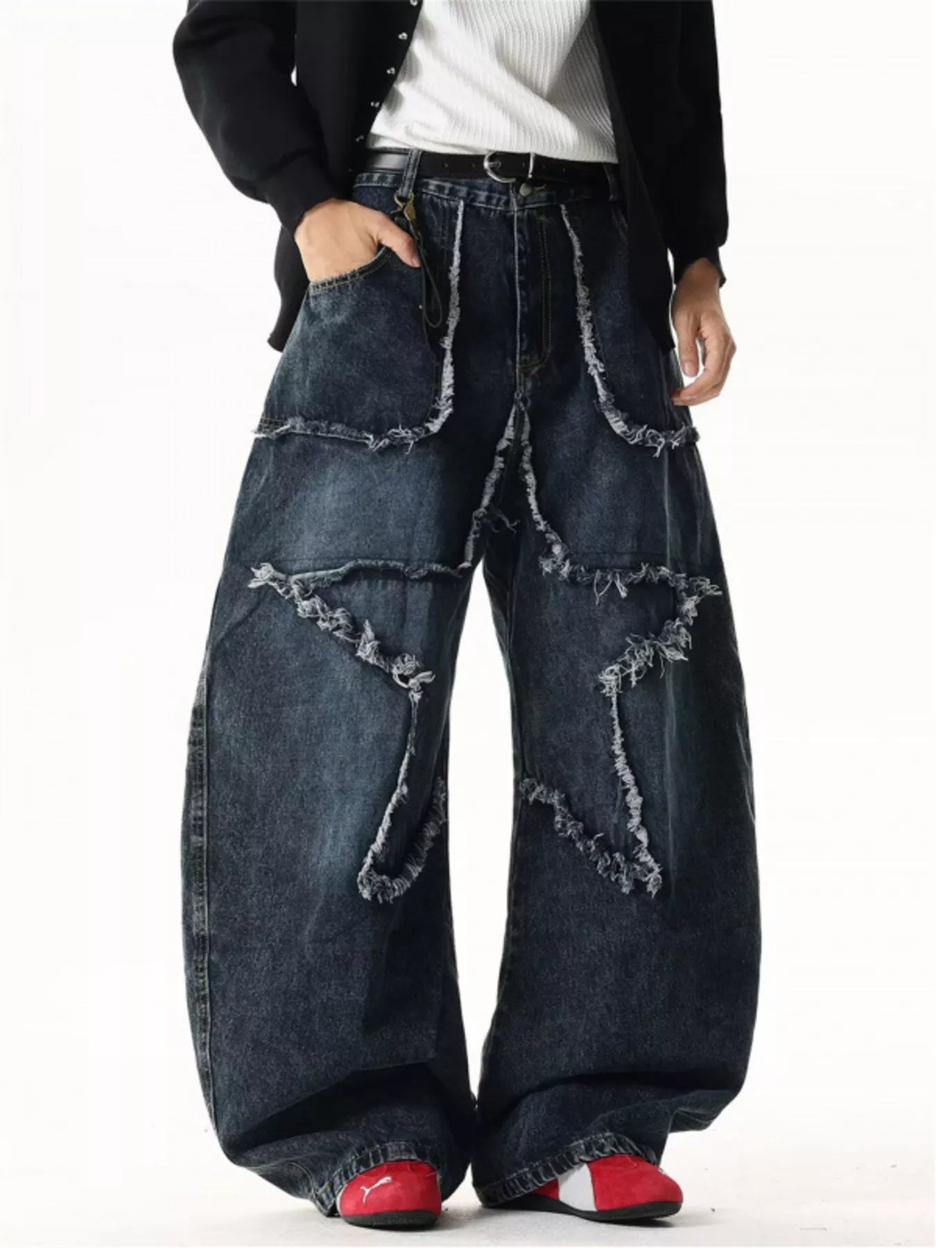 Men's Full Size Star Patchwork Wide Leg Jeans Plus Size