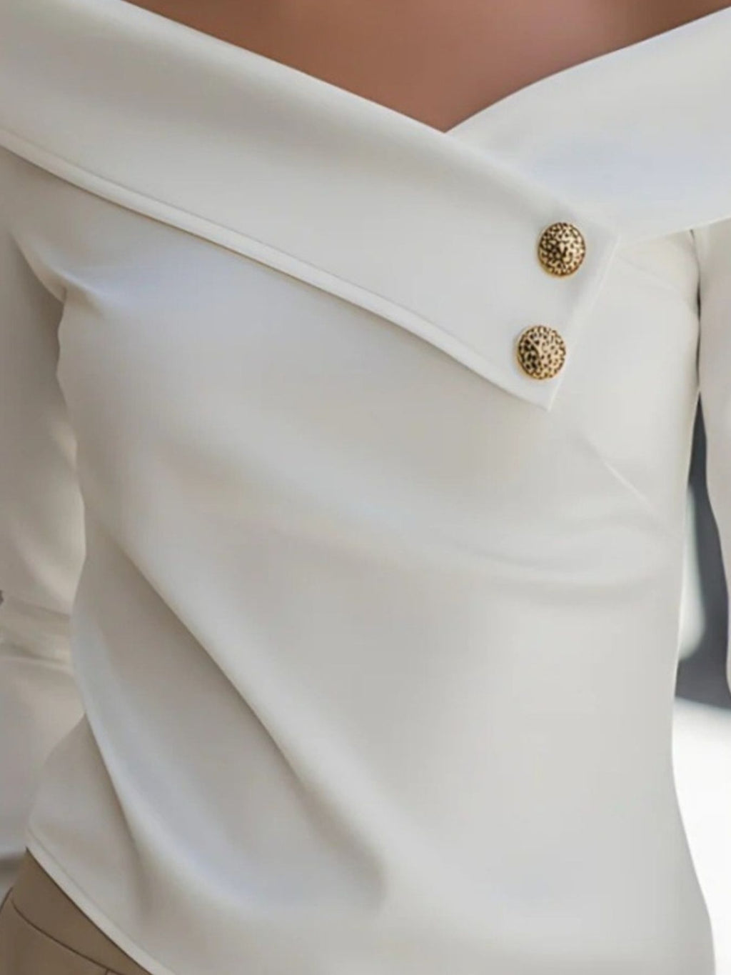 Off-Shoulder Button Decor Blouse