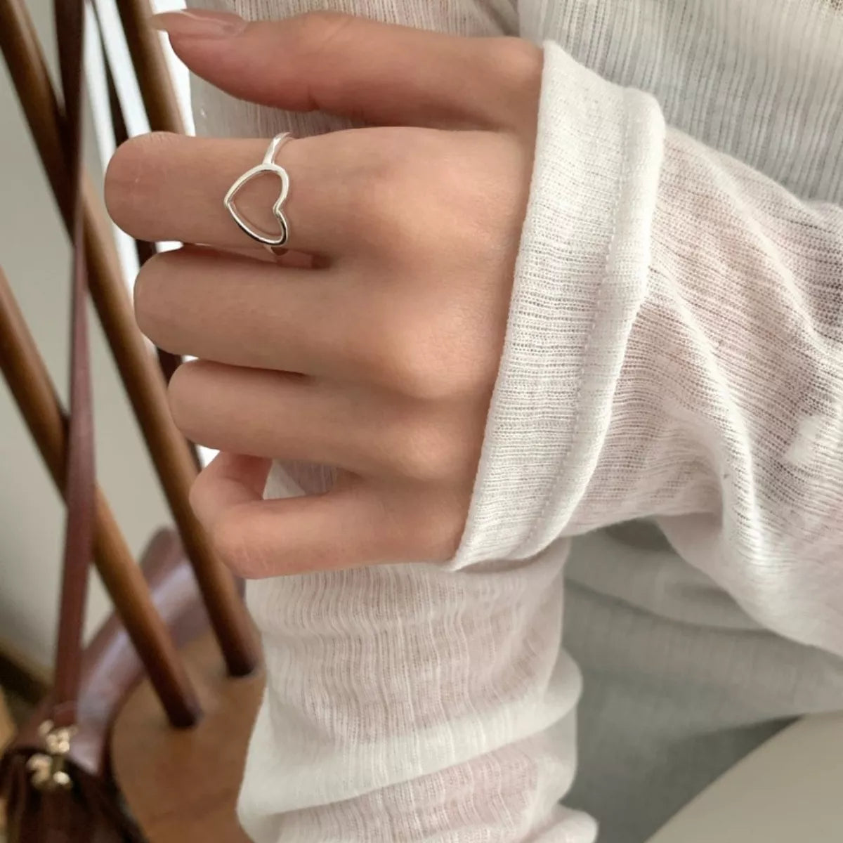 925 Sterling Silver Heart Open Ring