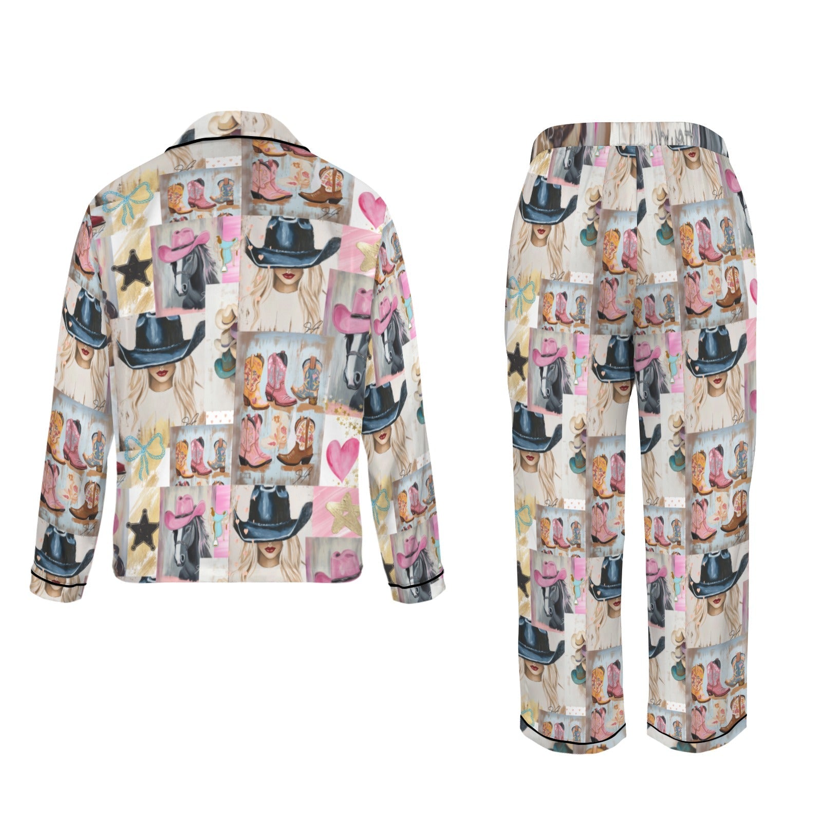 Baha Ranch Danilo Painted Cowgirl Western Satin Long Pajama Set