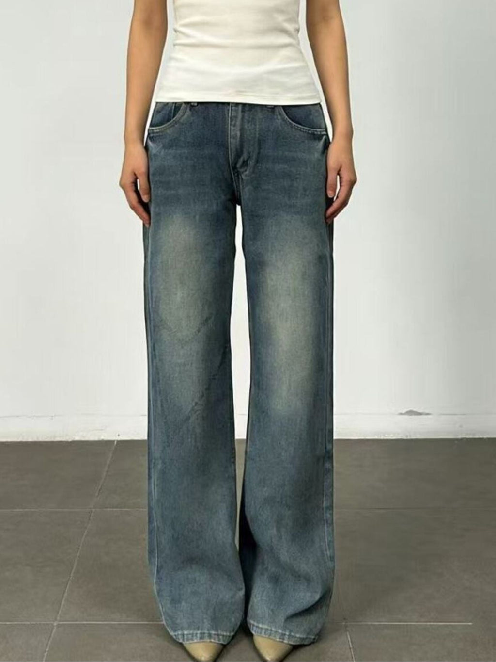 Vintage Wash Wide Leg Jeans