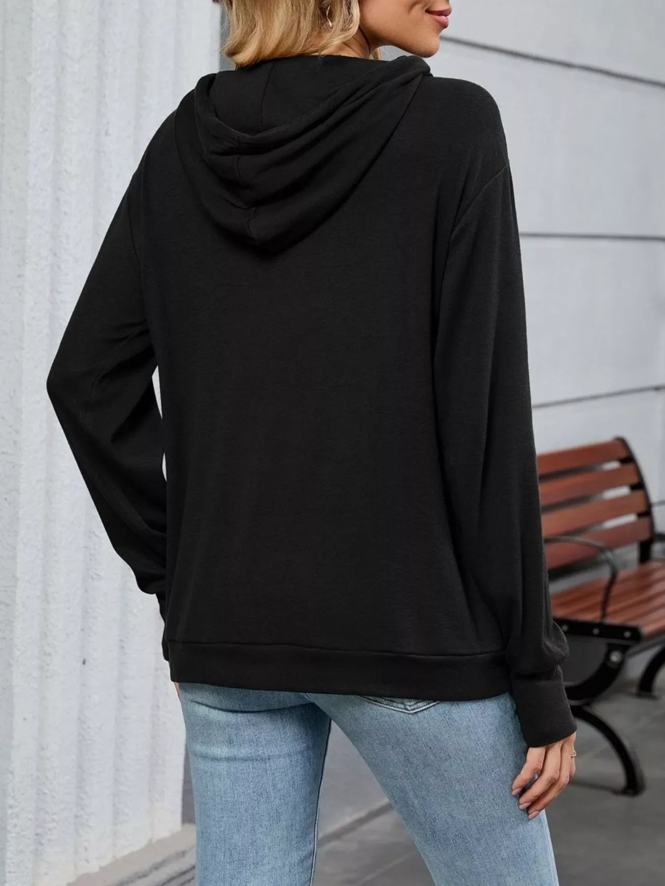 Contrast Letter Graphic Drawstring Long Sleeve Hoodie