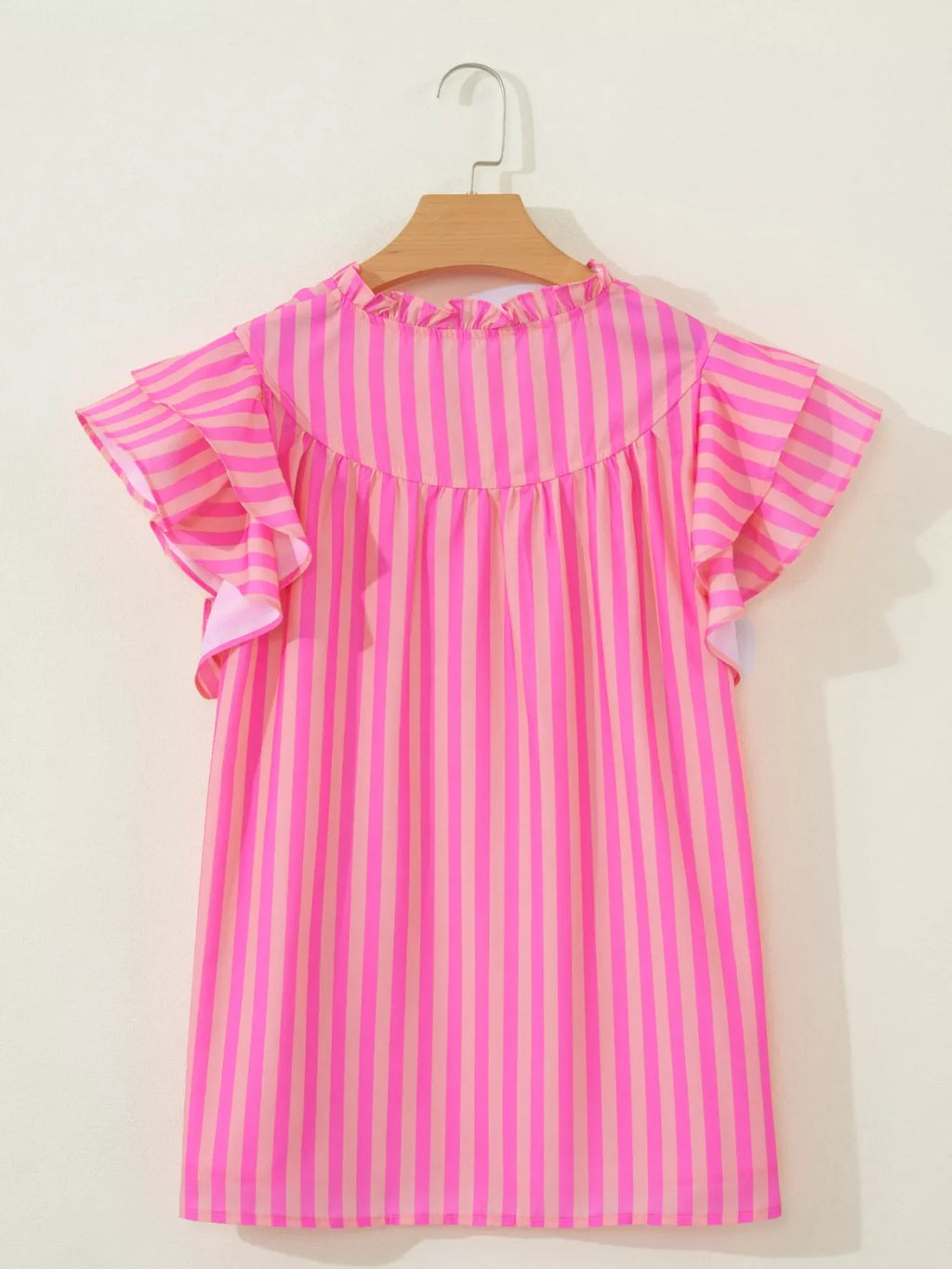 Stripe Split Neck Ruffled Summer Blouse