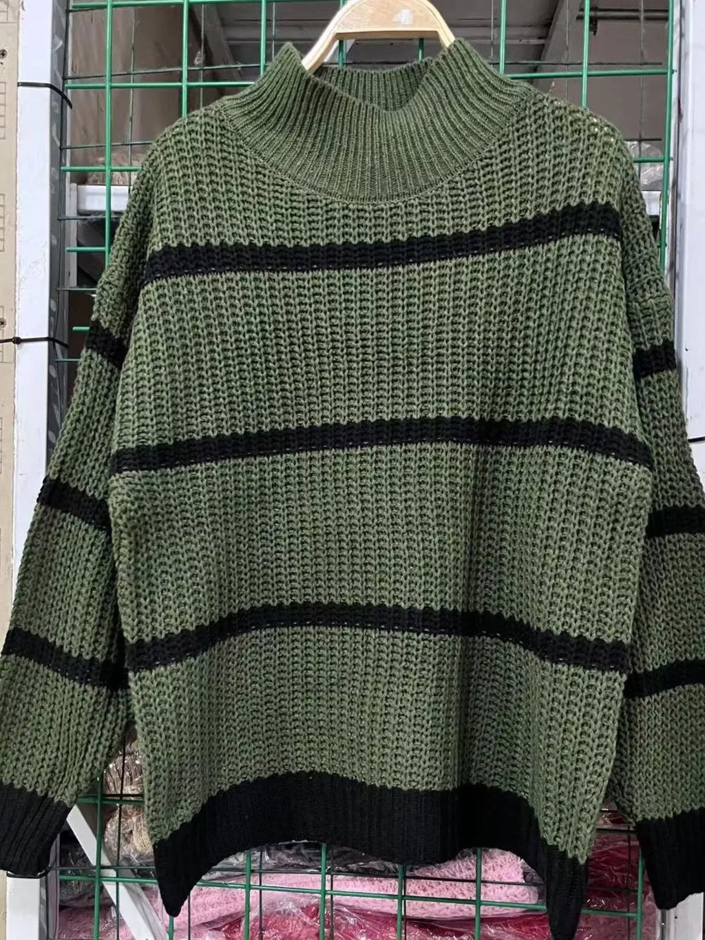 Full Size Striped Mock Neck Knit Sweater Plus Size