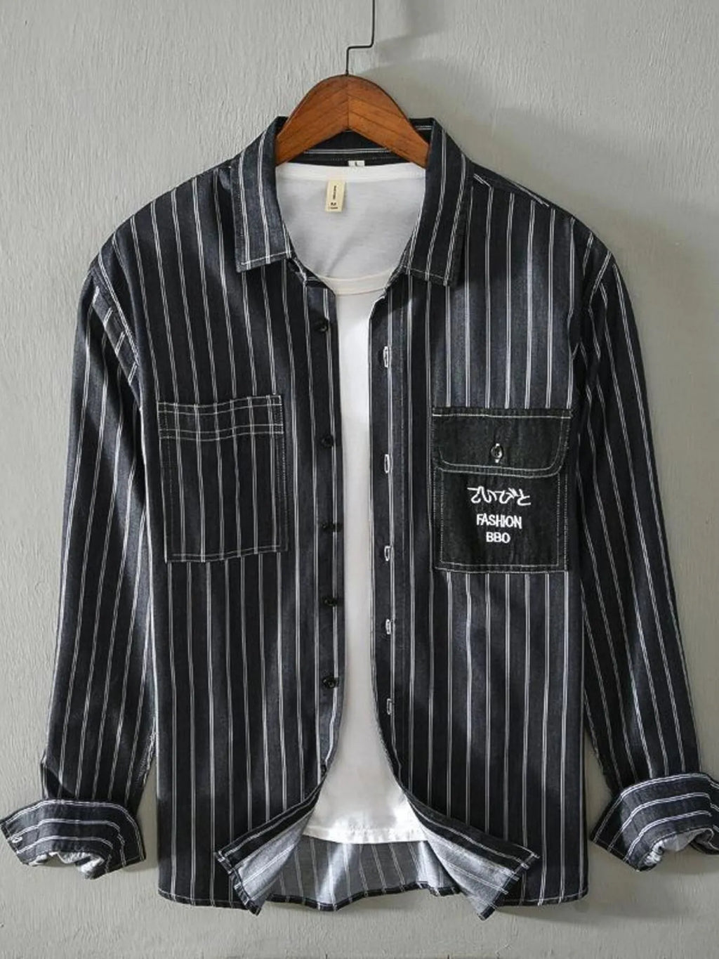 Men's Plus Size Striped Button Up Long Sleeve Shirt
