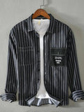 Men's Plus Size Striped Button Up Long Sleeve Shirt