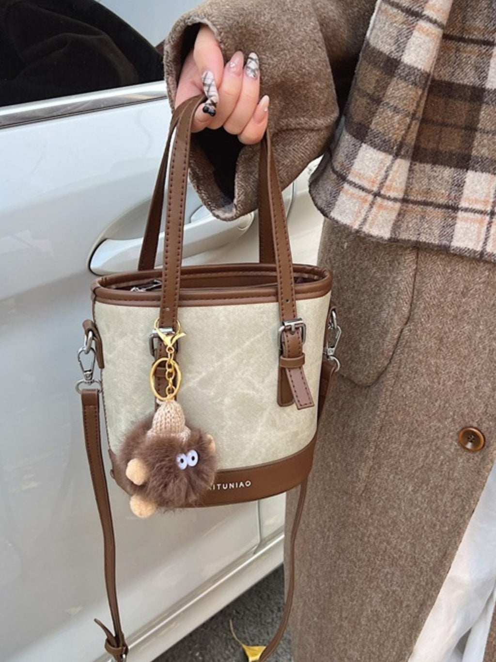 Two-Tone Bucket Crossbody Bag