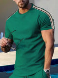 Men's Full Size Striped Shoulder Casual T-Shirt Plus Size