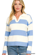 Zenana Striped Collared Sweater