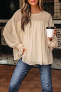 Round Neck Ruffle Sleeve Blouse