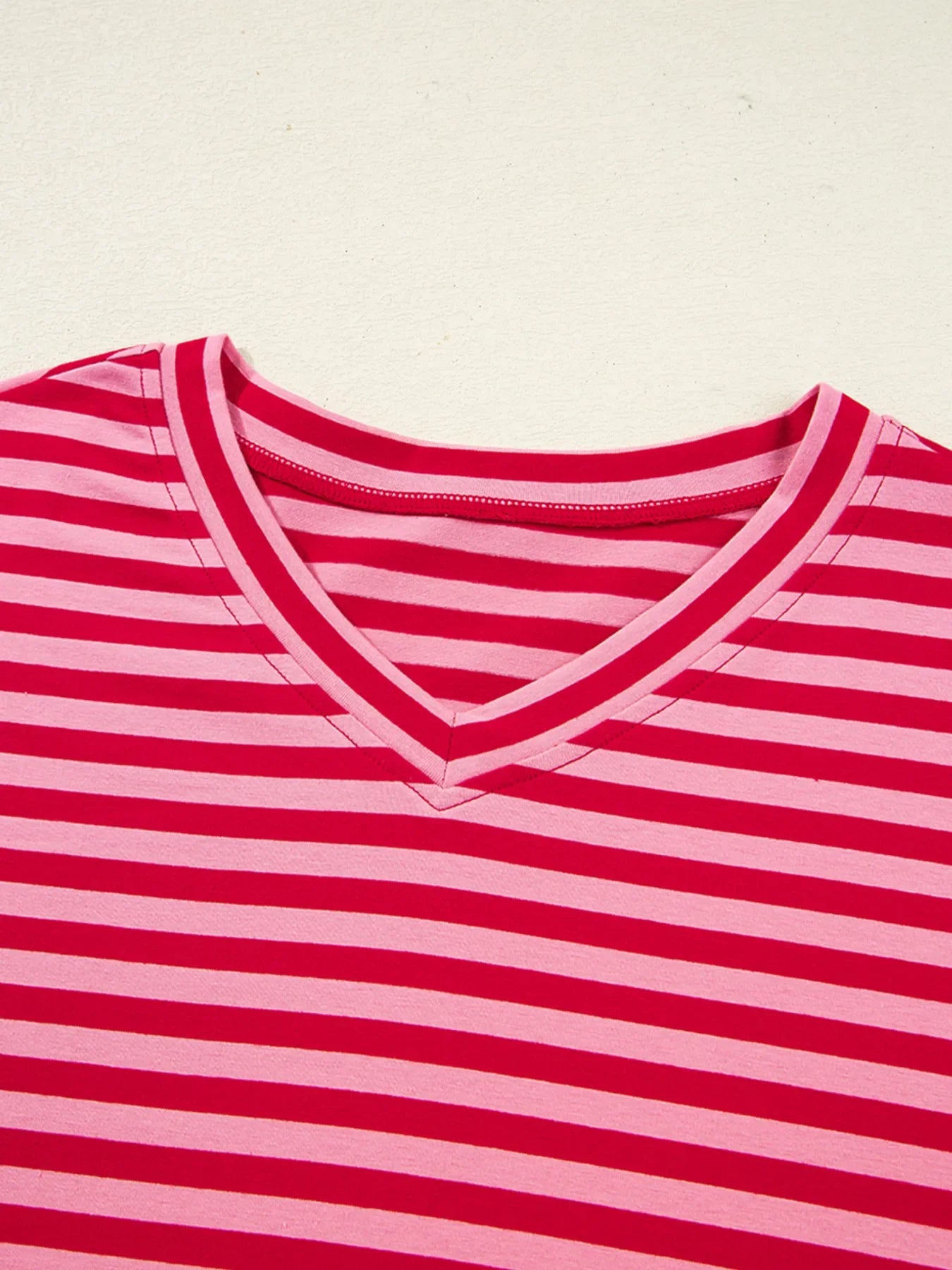 Contrast Striped Drop Shoulder V Neck Top