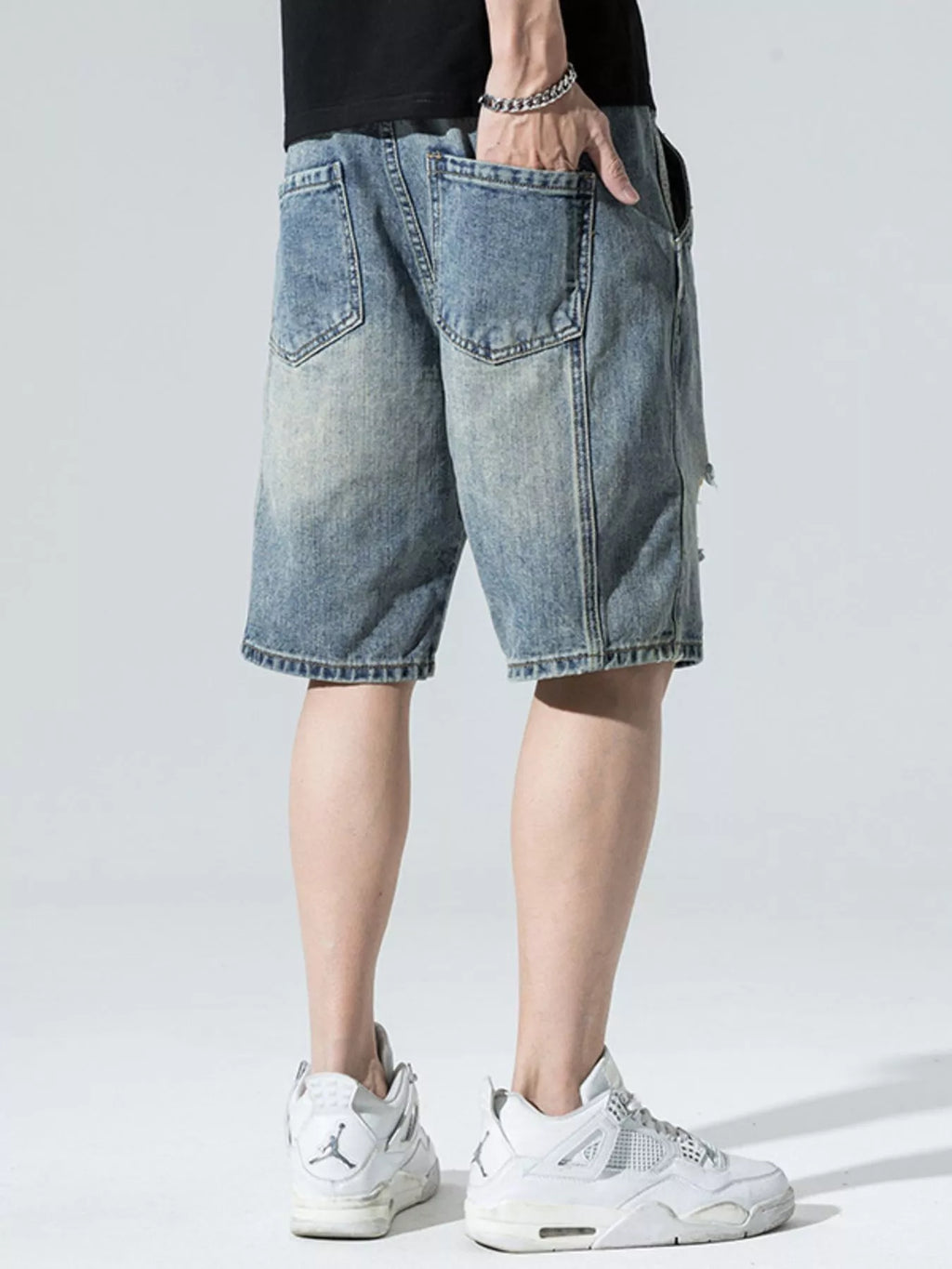 Men's Distressed Wide Leg Denim Shorts