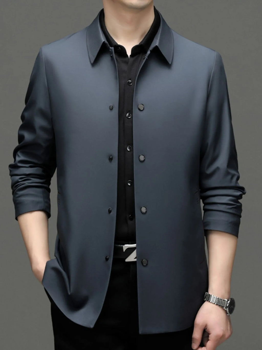 Men's Plus Size Button Up Long Sleeve Jacket