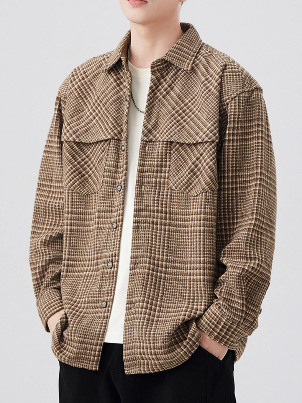Men's Plus Size Plaid Button Up Long Sleeve Shirt