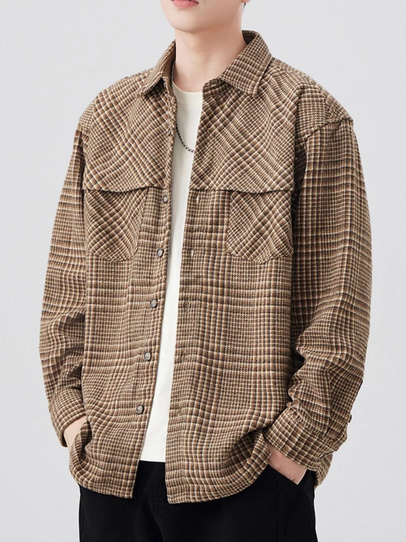 Men's Plus Size Plaid Button Up Long Sleeve Shirt