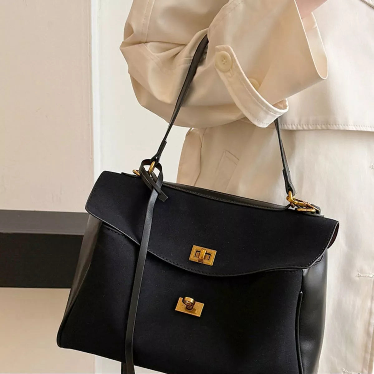 Solid Color Flap Crossbody Bag