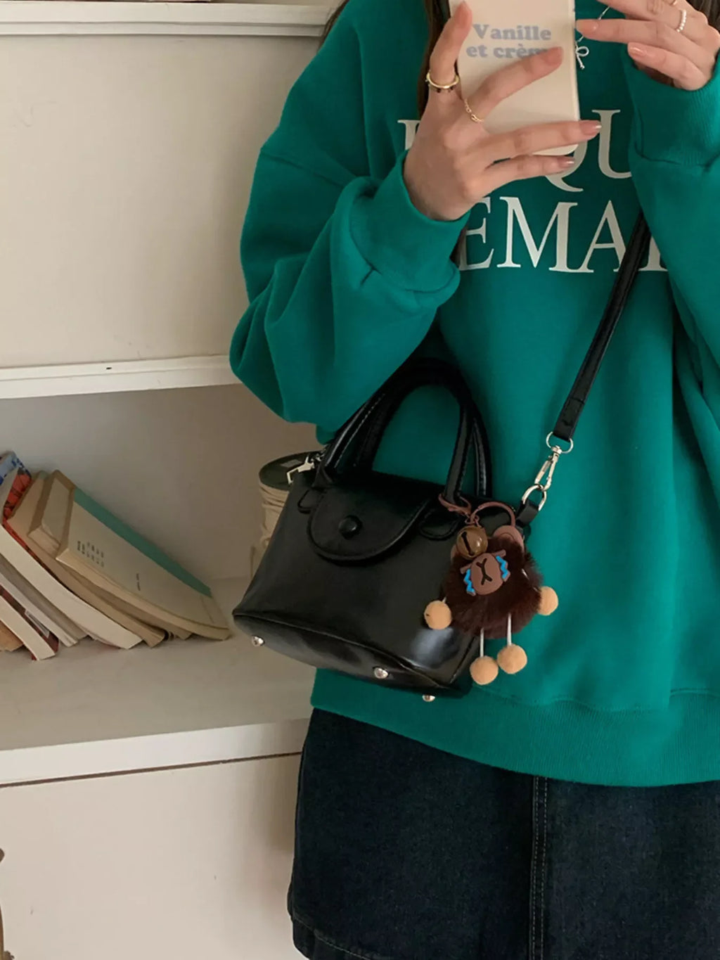 Two-Tone Flap Decor Crossbody Bag with Charm