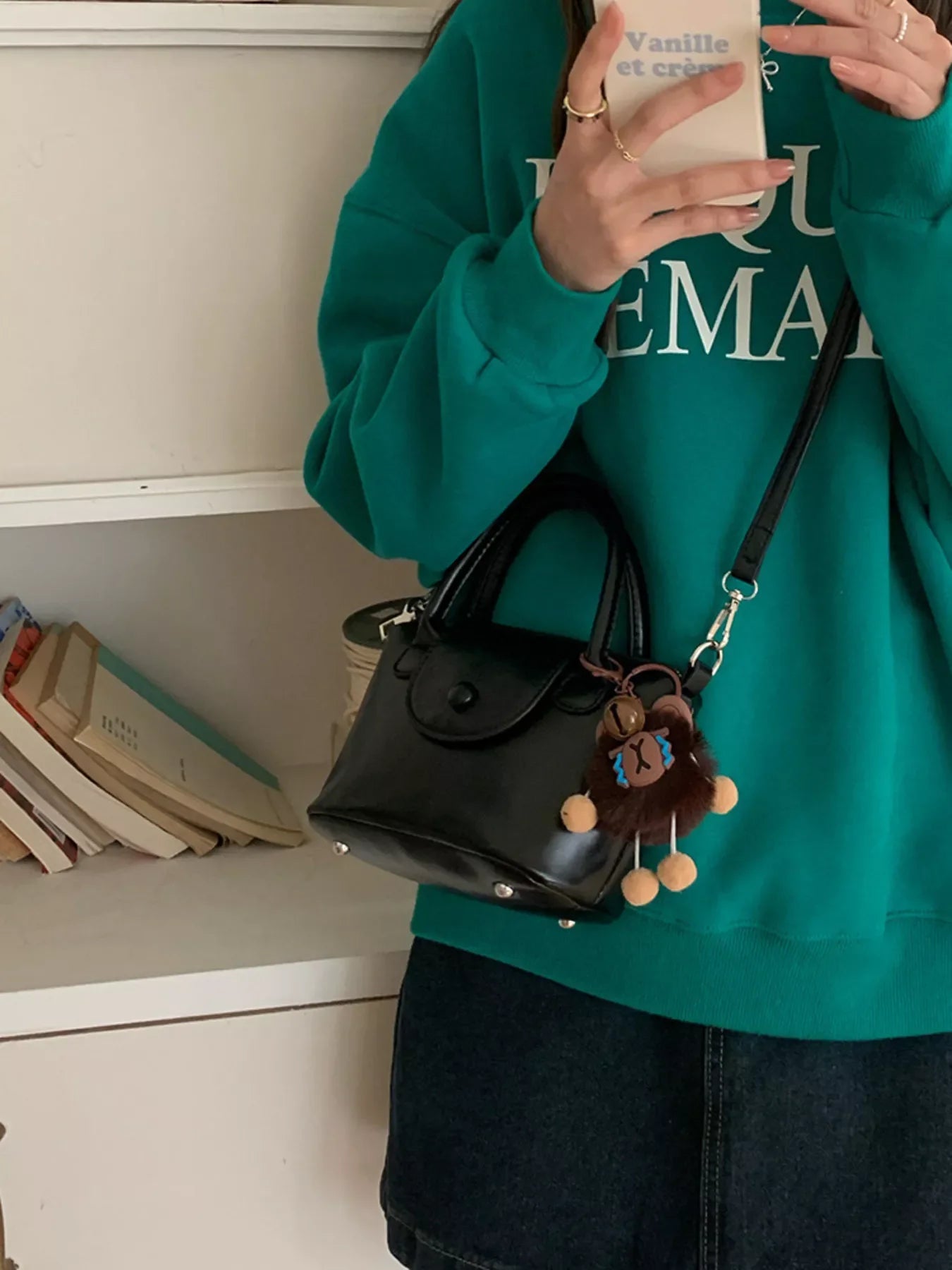 Two-Tone Flap Decor Crossbody Bag with Charm