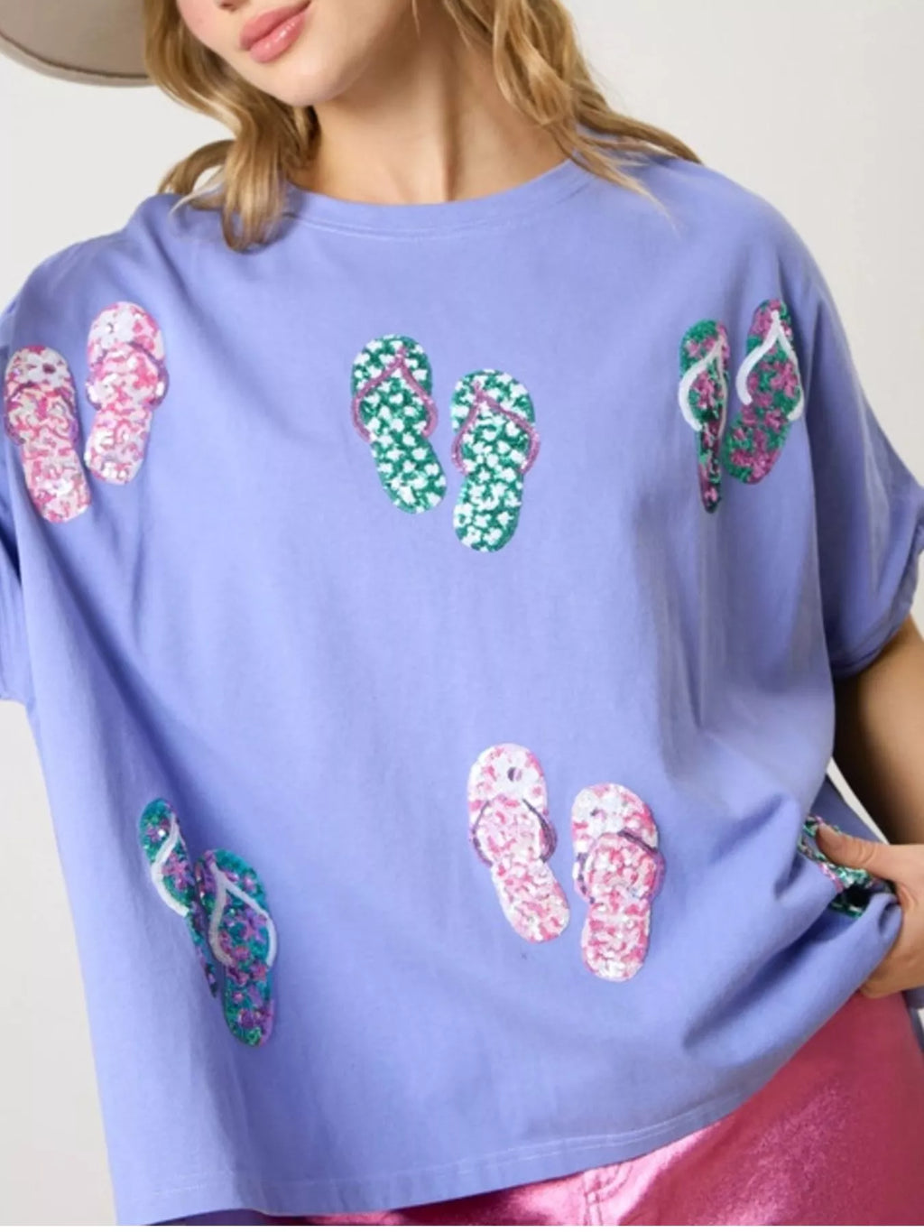 Flip-Flop Print Round Neck Casual T-Shirt