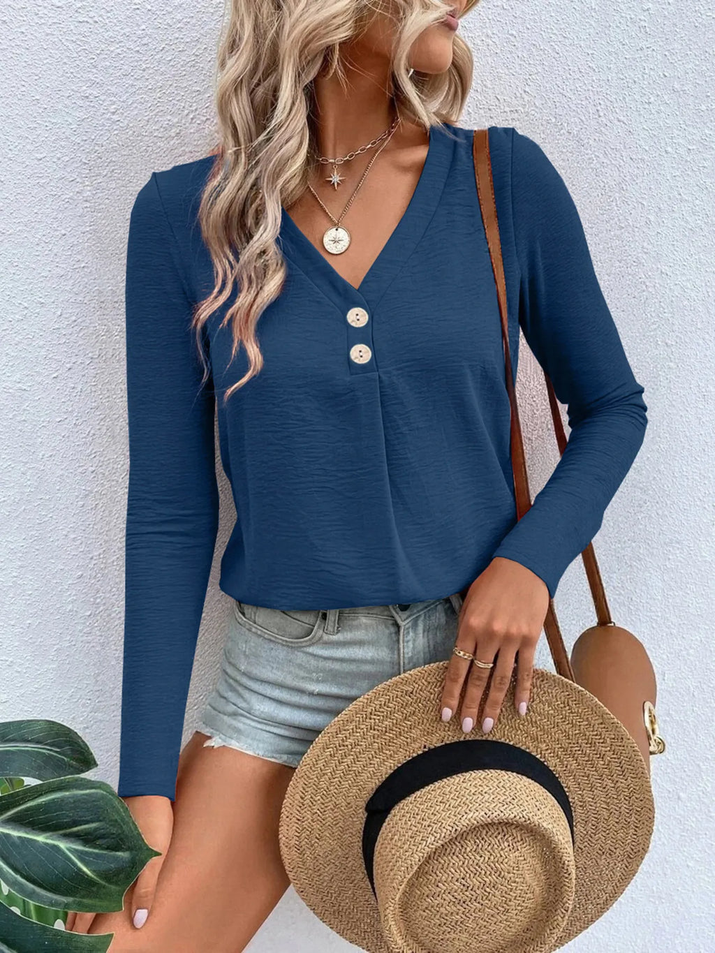 Full Size V-Neck Long Sleeve T-Shirt Plus Size
